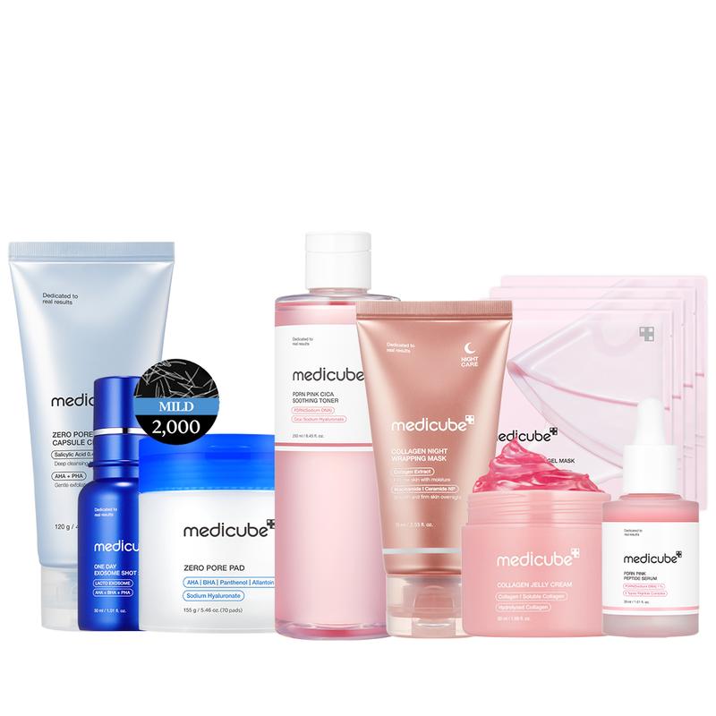 medicube Affordable Glass Glow Skincare Set| Includes 8 TOP-SELLING products for Gentle Skin Renewal